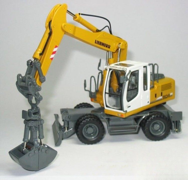 1/50 Liebherr A904C Modelo de escavadeira de rodas de metal fundido a moagem colecionável com balde de agarrar 58004