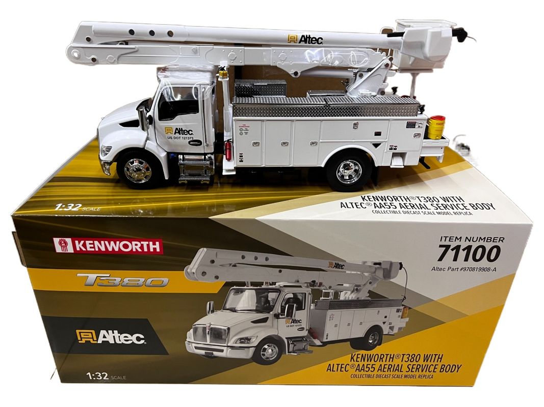 DM 1/32 Kenworth T380 Plataforma de trabalho aéreo Caminhão de construção de liga modelo 71100