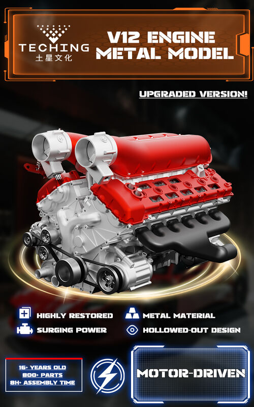 Modelo de motor V12 de doze cilindros, todo em metal montado e montado, pode iniciar o brinquedo do mini motor